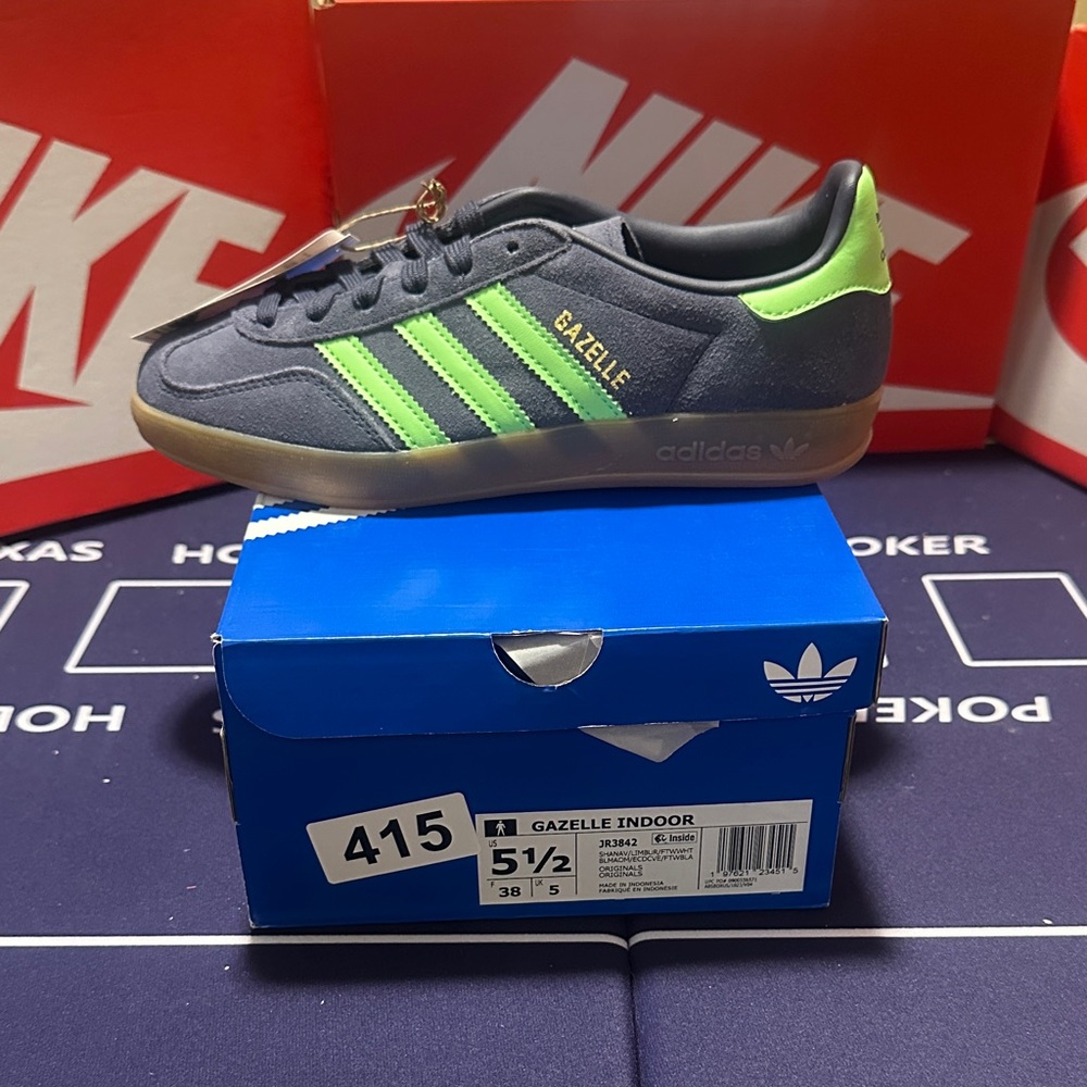 Adidas Gazelle Indoor Sneakers - Navy and Lime